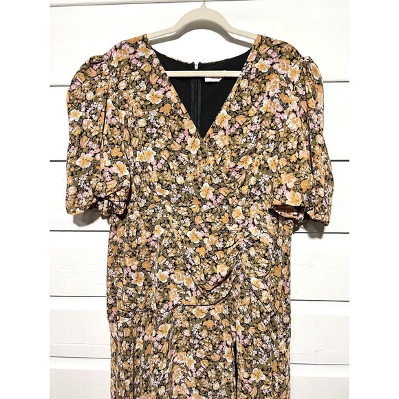 NWT Showpo Loree Midi Dress Puff Sleeve High Slit Black Floral Womens Size 16 - Picture 5 of 16